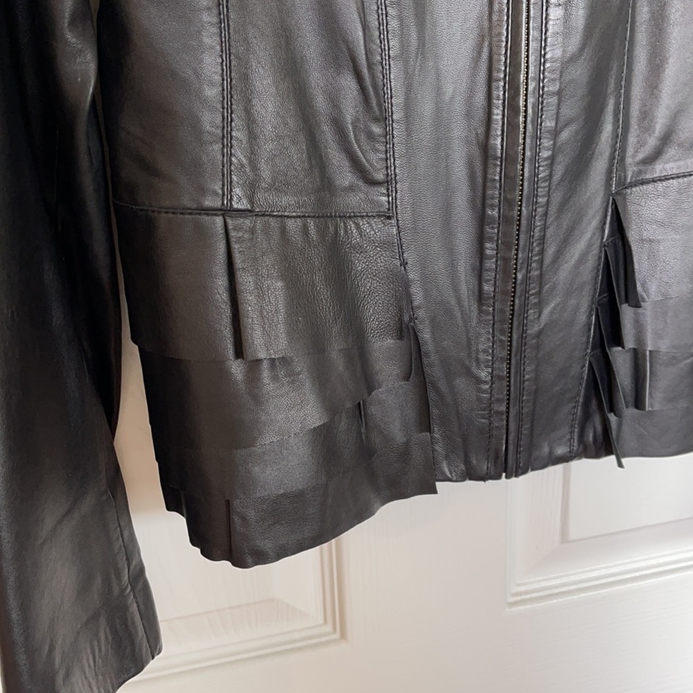 Halogen Collarless Leather Jacket - image 3